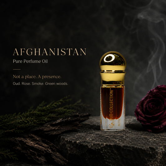 Oud, rose, smoke, green woods, dark perfume oil