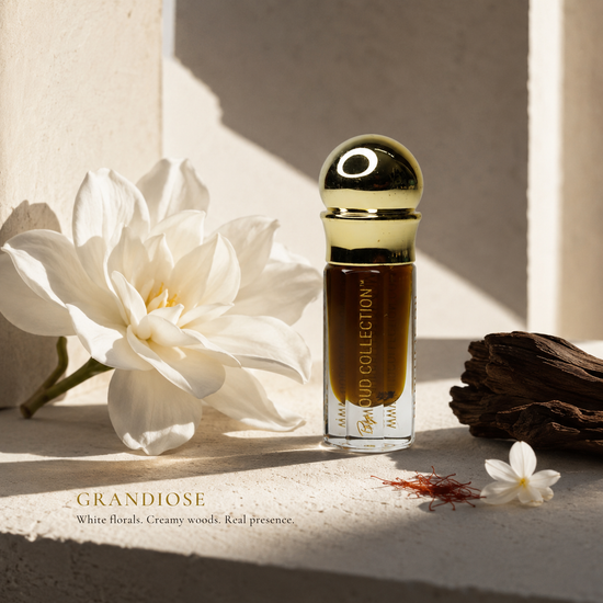 Grandiose Perfume oil, Artisanal perfume, High end perfume, pure perfume, White florals, creamy woods, restrained depth