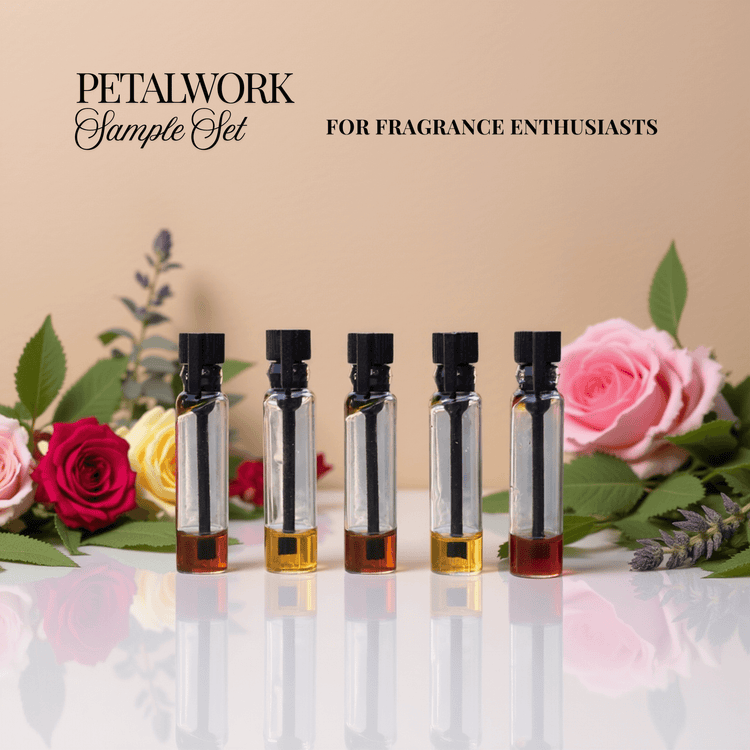 Artisanal floral perfume oil sample set with jasmine and rose