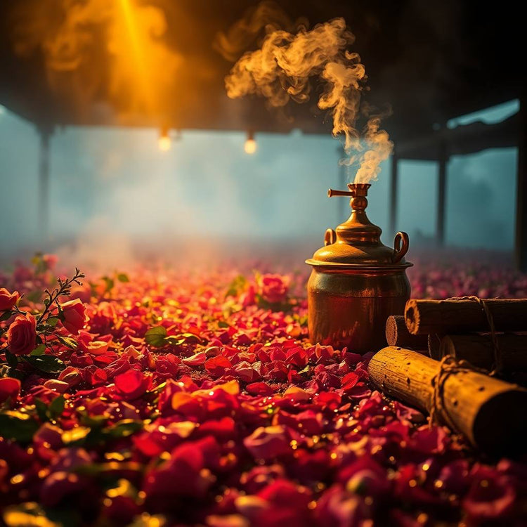 Sandalwood and rose perfume oil made with traditional distillation